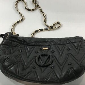 Mario Valentino Black Quilted Leather Chain Women's Crossbody Bag